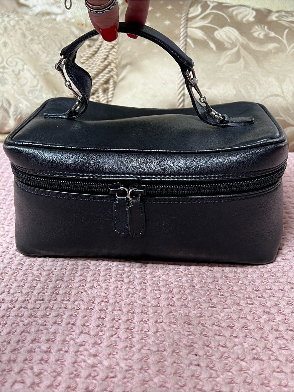 Vintage Gucci Black Leather Horsebit Vanity Case Top Handle Bag